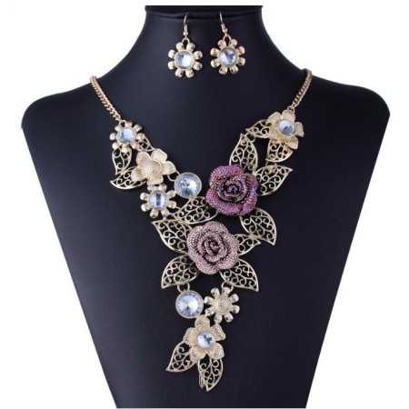 Nyakék fülbevalóval, rózsával, csiszolt kövekkel 00017ec