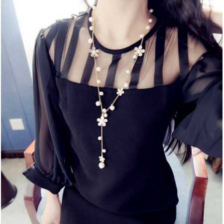 Elegáns gyöngysor nyakánc, virágokkal 00040ec