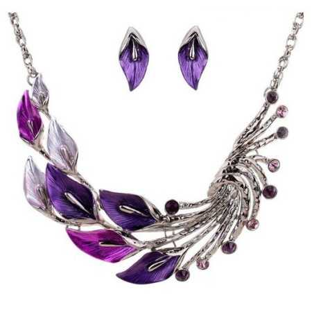 Szines, strasszos nyakék, fülbevalóval. Lila. 00076ec