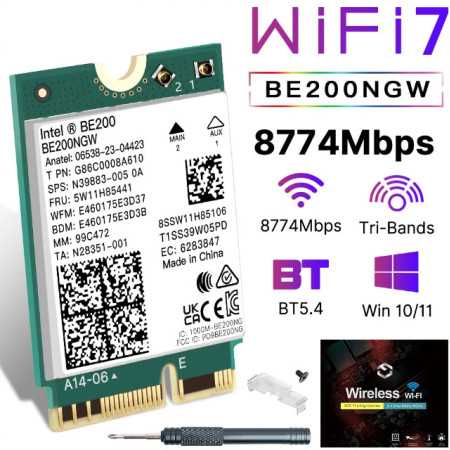 WiFi 7 Wireless notebook, laptop adapter, BE200NGW, Bluetooth 5.4