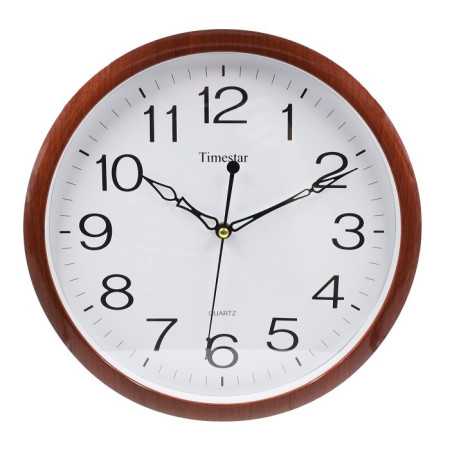 Timestar fehér számlapos, barna keretes falióra. Átmérő: 36 cm.