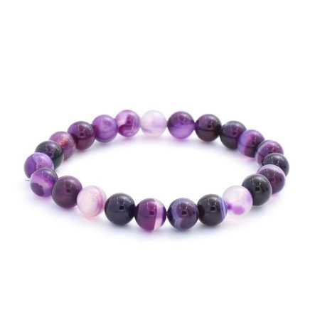 Ásvány karkötő, lila sávos achát kristályokkal.