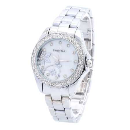 Ezüst színű, női karóra, számlapján virágokkal. 487oc