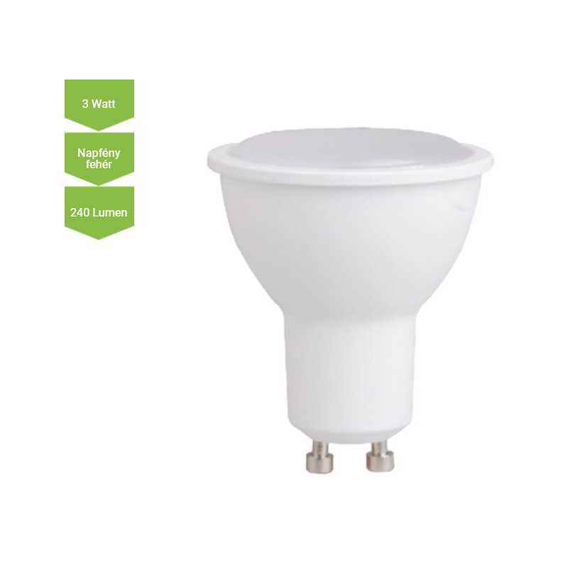 LED lámpa GU10 3 Watt SMD 240 Lm 120° opál DW Napfény fehér LED lámpa GU10 3 Watt SMD 240 Lm 120° opál DW Napfény fehér