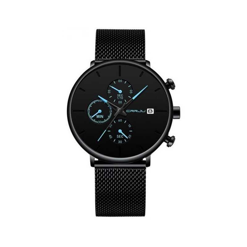 Velencei csatos fekete karóra, dátum kijelzéssel, Chronograph-al. Velencei csatos fekete karóra, dátum kijelzéssel, Chronograph-al.