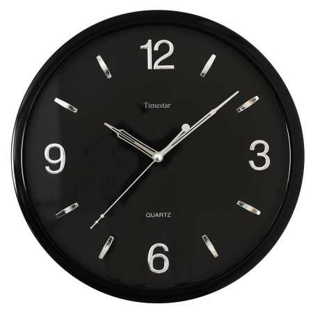 Fekete keretes, fekete számlapos falióra. Átmérő 32 cm K104